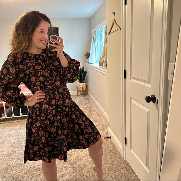 THE GREAT. Long Sleeve Floral Cotton Mini Dress Small - Picture 3 of 12